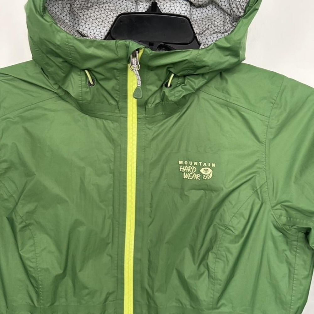 Mountain Hardwear Jacket Small Green Dry Q EVAP Plasmic Hooded Rain Shell Hiking - Picture 4 of 16